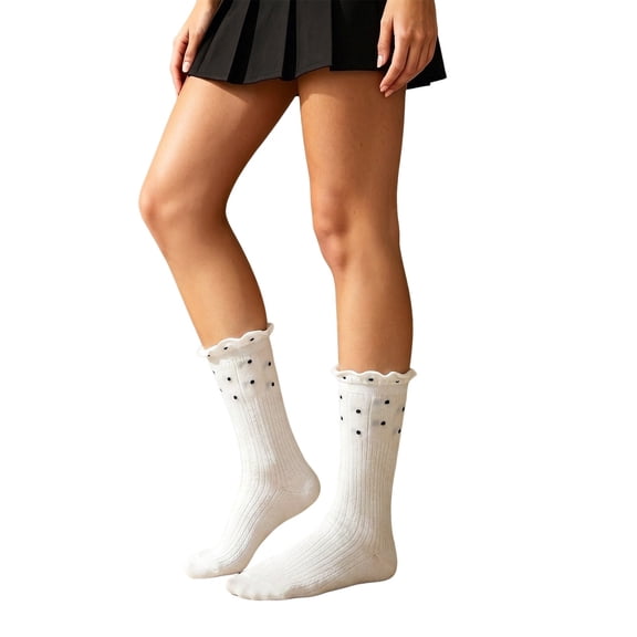 Jamsmile Womens Knee High Socks Loose Fit Polka Mid Calf Socks Breathable Mesh Layered Thin Stacking