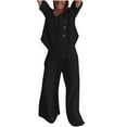 thumbnail image 4 of Scyoekwg Two Piece Outfits for Women Cotton Linen Lounge Sets Casual Sweatsuits Sets Loose Solid Color Tracksuit Trendy Short Sleeve Round Neck Tops Wide Leg Pants Outfits (Black,XL), 4 of 8
