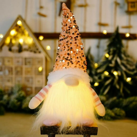 Hotiary Christmas Gnome Dolls, Handmade Sequin Swedish Tomte, 10x30cm, Red/Pink/Gray, Light-Up Decor