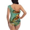 thumbnail image 5 of Salouo Retro Birds Pattern One Shoulder Ruffled One Piece Swimsuit for Women V Neck Swimwear Tummy Control Bathing Suit-Small, 5 of 6