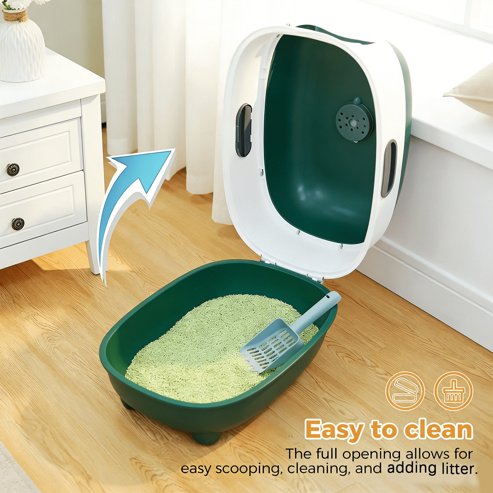 Spacious Fully Enclosed Cat Litter Box with Litter Scoop