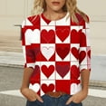 thumbnail image 4 of Cadancy Valentine's Shirts for Women 3/4 Sleeve Heart Print Vintage Tunic Tops Crewneck Loose Casual Cute Tees Fashion Valentines Day Outfits, 4 of 6