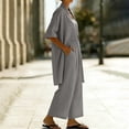 thumbnail image 4 of Mifsaly Two Piece Linen Sets for Women Open Front Long Cardigan and High Waisted Wide Leg Jumpsuits with Pockets Lightweight Flowy Summer Casual Vacation Matching Outfits Gray,XXL, 4 of 8