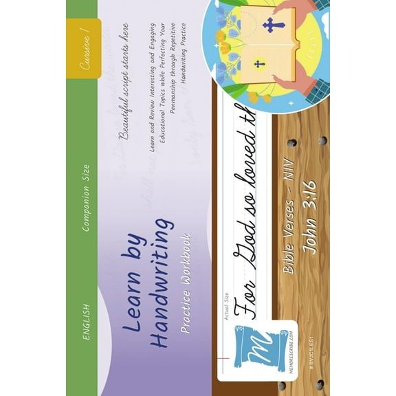 Companion Size Handwriting Practice Workbook - Bible Verses - John 3: 16 - NIV - Cursive, Level 1: Learn by Handwriting . Adults and Ch, Book BVJC1, (Paperback)