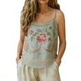 thumbnail image 5 of Womens Tank Tops Cotton Linen Retro Embroidered Vacation Summer Tank Tops for Women Green 3Xl, 5 of 5