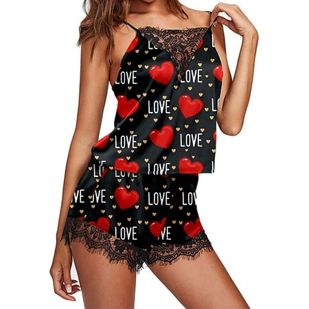 

Honeeladyy Rollbacks New Women s Valentine s Day Love Printing Set Elastic Waist Short Pants Pajamas Sets