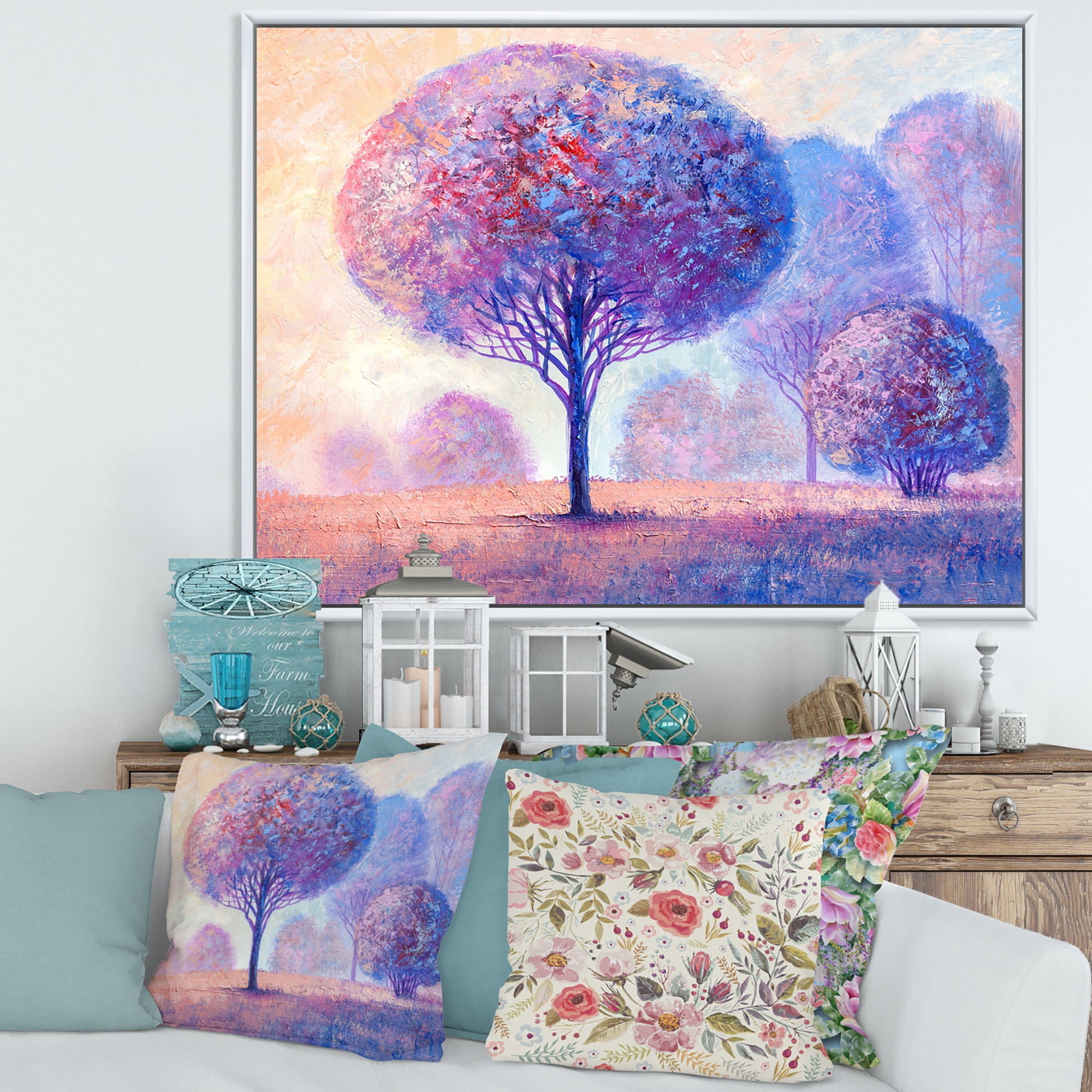 Designart 'Colourful Trees Abtract Impression II' Traditional Framed Canvas Wall Art Print