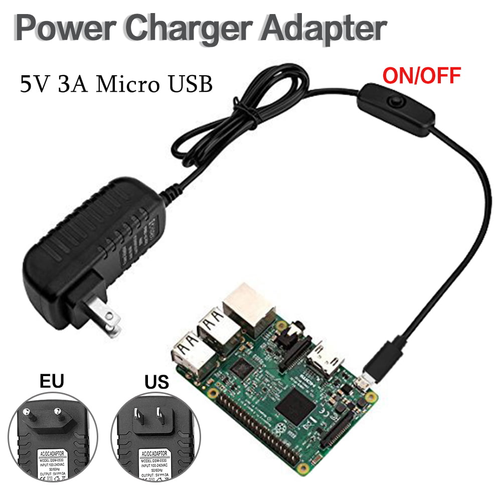 20 Pack Power Supply 5V 3A with Switch UL 2.5A 2A 1.5A 1A Fast Rapid Charge AC Adapter w/ 1.5m Extra Long On Off Power Switch Micro USB Cable for Raspberry Pi 3 Model B/B Plus 