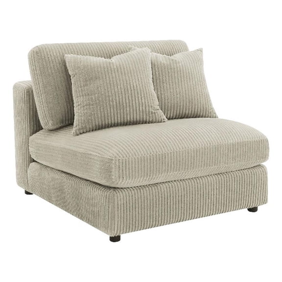 Benjara Lain Modular Armless Sofa Chair with 2 Accent Pillows- Beige Corduroy