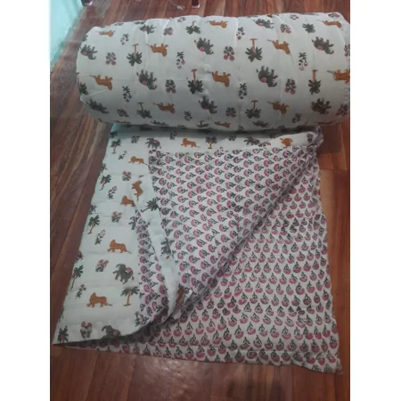 Shree24 Quilted Reversible Twin Size 60x90Inch Multicolor Floral Cotton Quilt