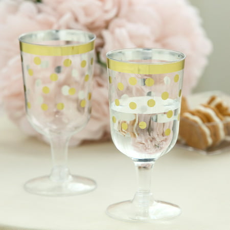 BalsaCircle 12 pcs 8 oz Gold Polka Dots Plastic Champagne Flutes Glasses - Disposable Wedding Party Home Event Catering Tableware