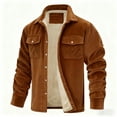 thumbnail image 3 of Men's Long-Sleeve Corduroy Jacket with Lapel, Pockets and Single-Breasted Fleece-Lined Design for Warmth, Fashionable Casual Style, Fall and Winter Wear, and Holiday Events,Brown,XL, 3 of 5