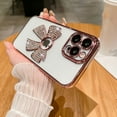 thumbnail image 2 of Compatible with iPhone 14 Pro Max Case, Cute 3D Crystal Bow Tie Bowknot Glitter Sparkle Bling Transparent Clear Soft Shockproof Plating Camera Lens Protection Cover Phone Case, Rosegold, 2 of 7