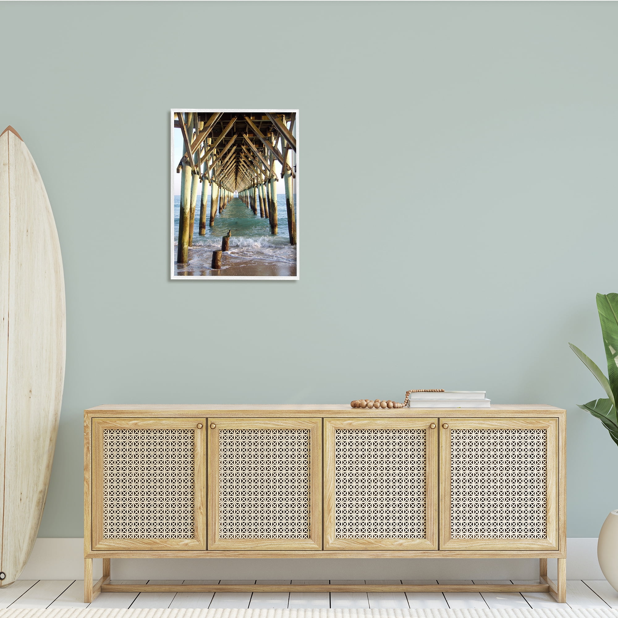 Stupell Indtries Weathered Beach Pilons Ocean Waves Under Tall Dock,24 x 30,Design by Jairo Rodriguez