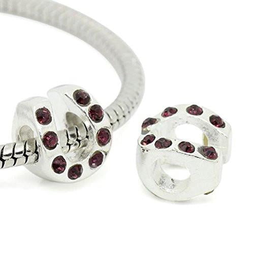 Horseshoe Good Luck Charm w/ Dark Purple Stones Spacer Charm Bead for Most European Snake Chain Bracelet