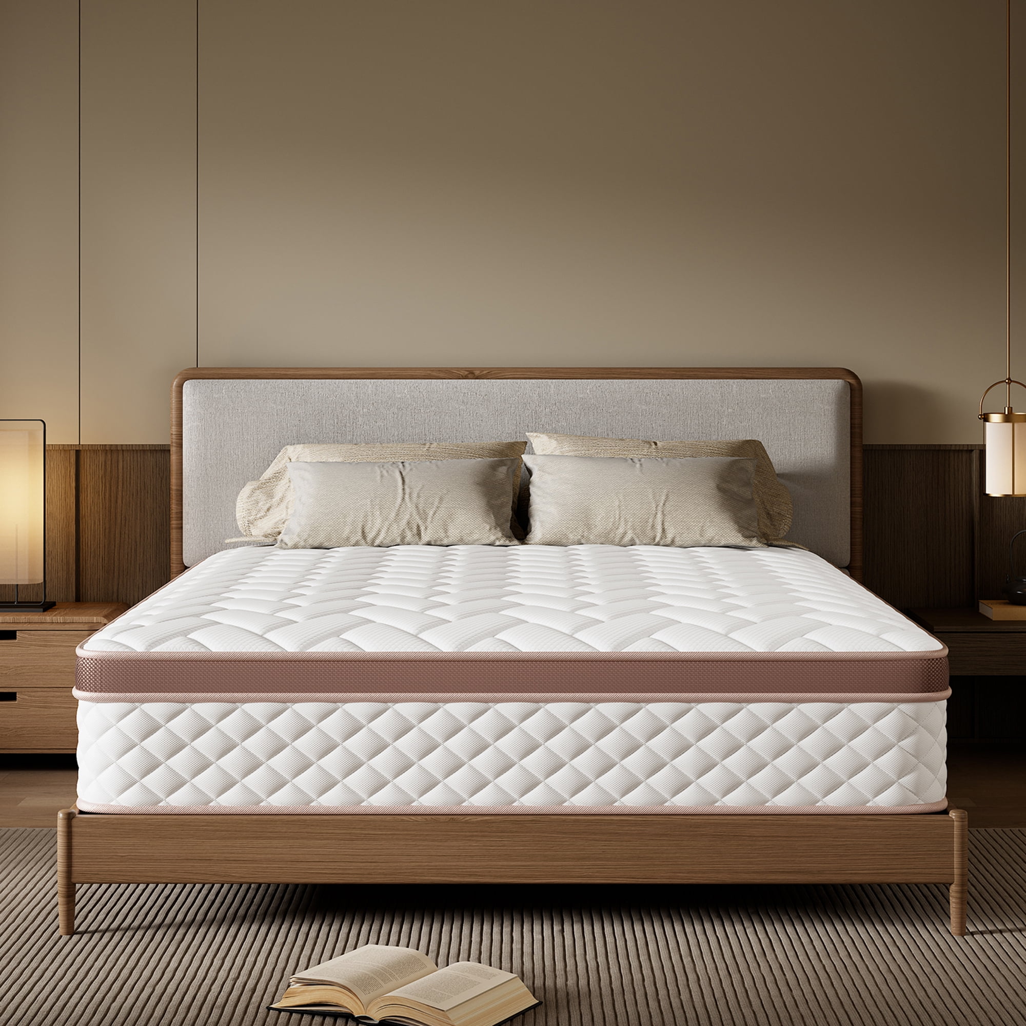 Mronae 14" Queen Size Mattress Cooling Gel Hybrid Memory Foam & Pocket Coils Bed in a Box,Medium Firm