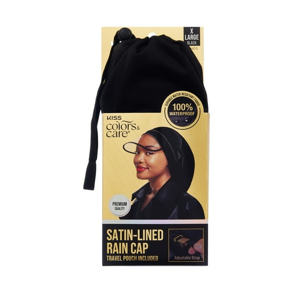 KISS Colors & Care Satin-Lined Premium Rain Cap, Lightweight, Waterproof, Black