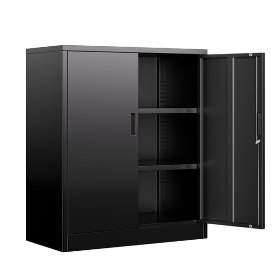 Metal Garage Storage Cabinet, Lockable Floor Cabinet with 2 Adjustable Shelves, Heavy Duty Storage Unit for Home Office, , Utility Room, Workshop, Black