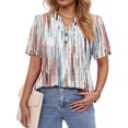 thumbnail image 3 of Fantaslook V Neck Henley Blouses for Women Dressy Casual Tops Summer Short Sleeve Shirts Fashion Clothes, 3 of 8