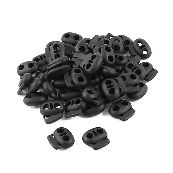 Uxcell Black Plastic 3mm Dia Double Holes Spring Loaded Clamps Clip Drawstring Rope Cord Lock Stoppers Toggles 50pcs