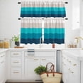 thumbnail image 3 of Geometric Stripes Kitchen Curtains Valances and Tiers Set of 3 Minimalist Turquoise Gradient Pattern Tier Curtains and Valance with Rod Pocket for Small Windows, 27.5"x36", 3 of 9