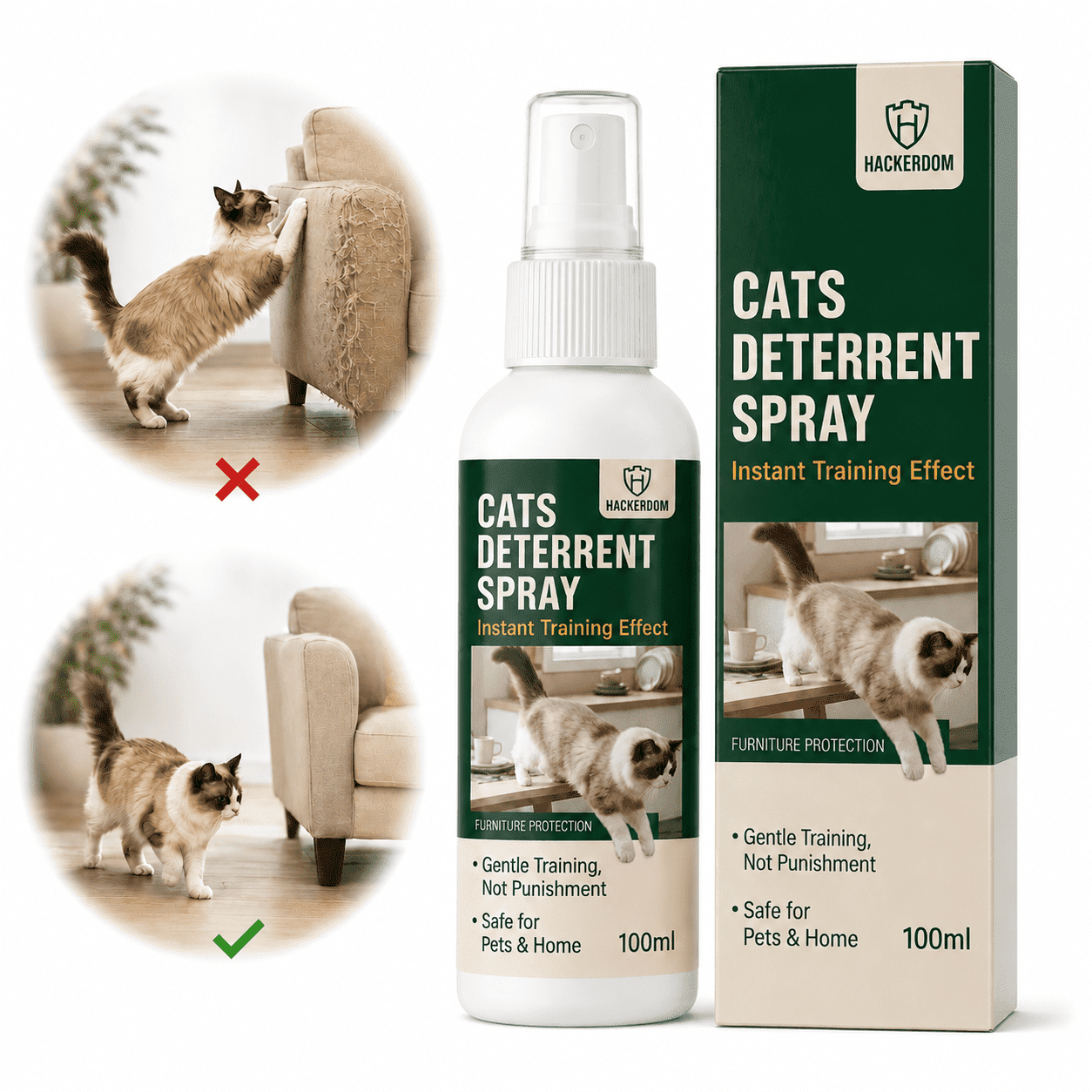 Cat Deterrent Spray for Furniture & Home – Gentle Training for Cats, Safe for Pets, Prevents Scratching & Climbing, 100ml