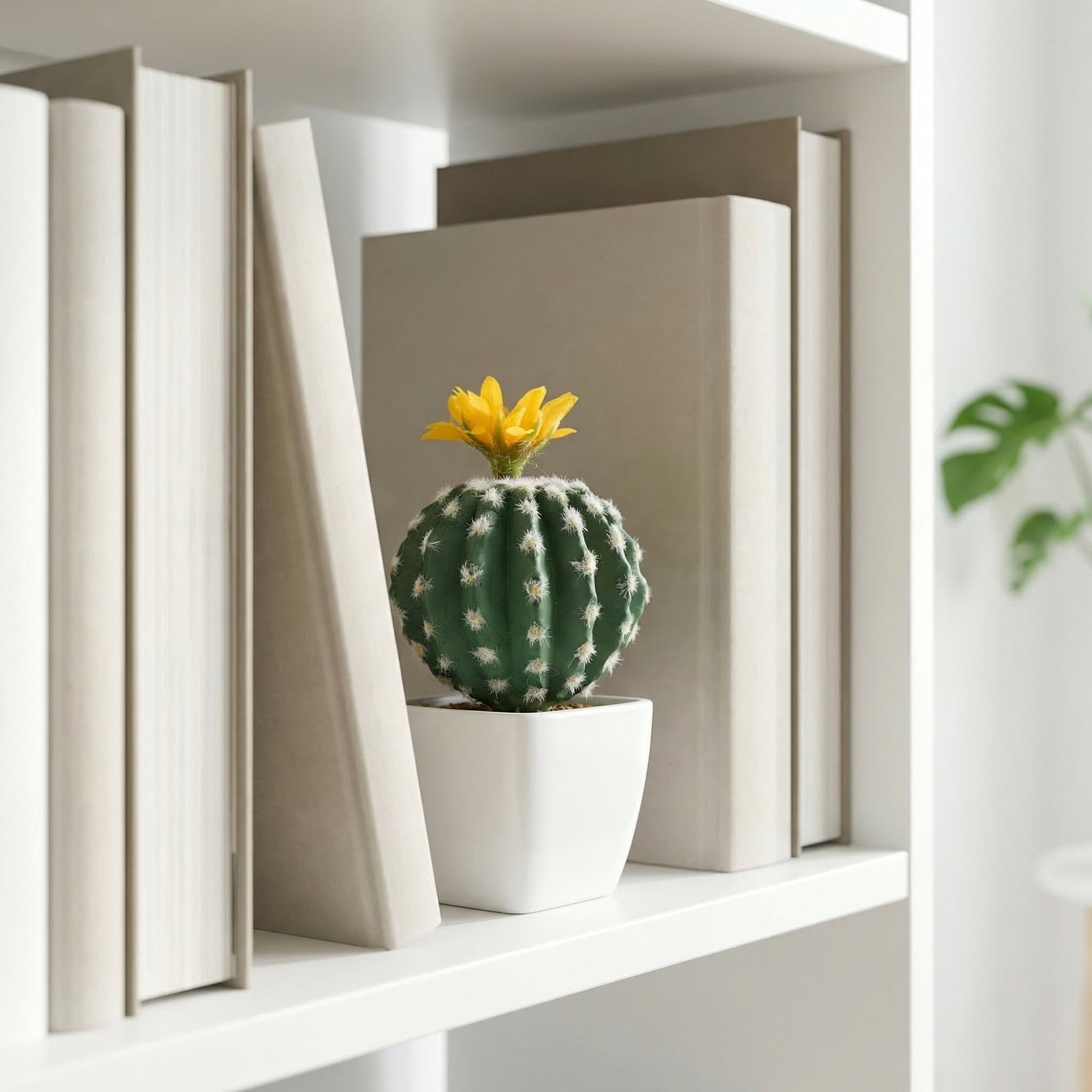 Unique Bargains Artificial Cactus Plant Pot Yellow Cactus 3.5"L x 3.5"W x 6.3"H