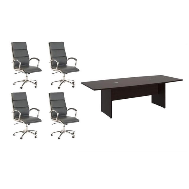 Pemberly Row Ensemble de 5 - Table de Conférence Cerisier & 4 Chaises Exécutives Gris Foncé
