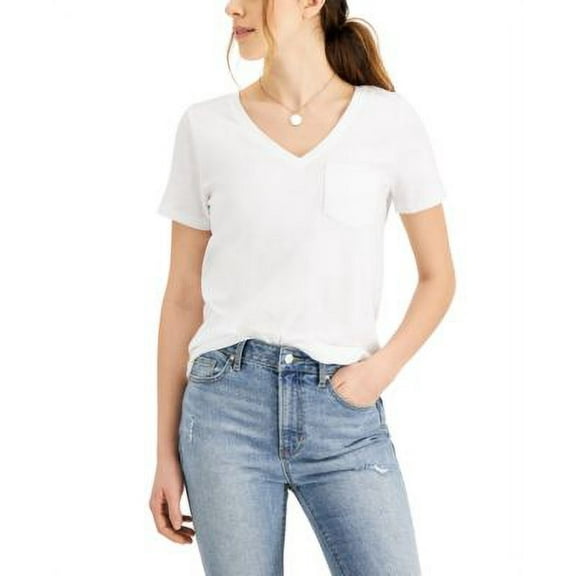 MSRP $20 Style & Co Women Cotton V-Neck T-Shirt White Size Medium