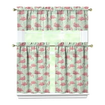 Kitchen Curtains 36 Inch Short - 3 Panel Set, Flamingo Tropical Bird Print, Rod Pocket Window Curtain, 100% Polyester for Hawaiian Summer Beach Decor, Easy Wash