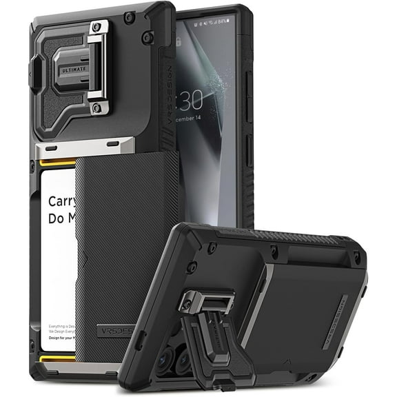 VRS DESIGN Phone Case for Galaxy S24 Ultra (2024) [Damda Glide DuoGuard], Premium Card Wallet Case with Camera Lens Protector (Groove Black)