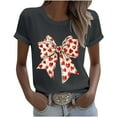 thumbnail image 4 of Women's Valentine's T-Shirt Short Sleeve Bow Print Crewneck Top for Romantic Dark Gray 2XL, 4 of 7