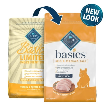 Blue Buffalo Basics Skin & Stomach Care Healthy Weight Turkey and Potato Dry Dog Food for Adult Dogs, Whole Grain, 24 lb. Bag