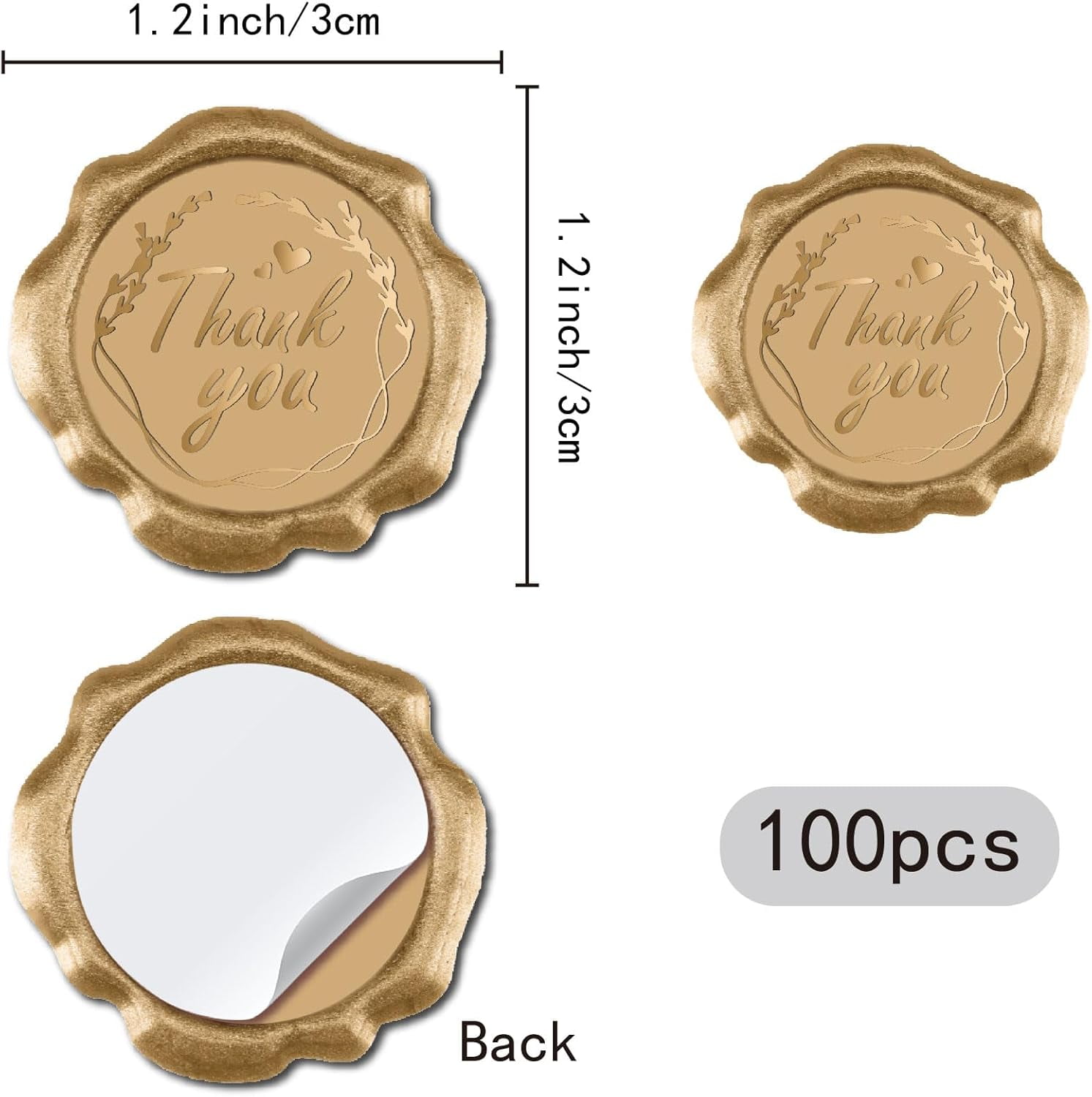 1box 100pcs Adhesive Wax Seal Stickers Envelope Seal Decoration For Craft Scrapbook Gift Goldenrod Word 30mm