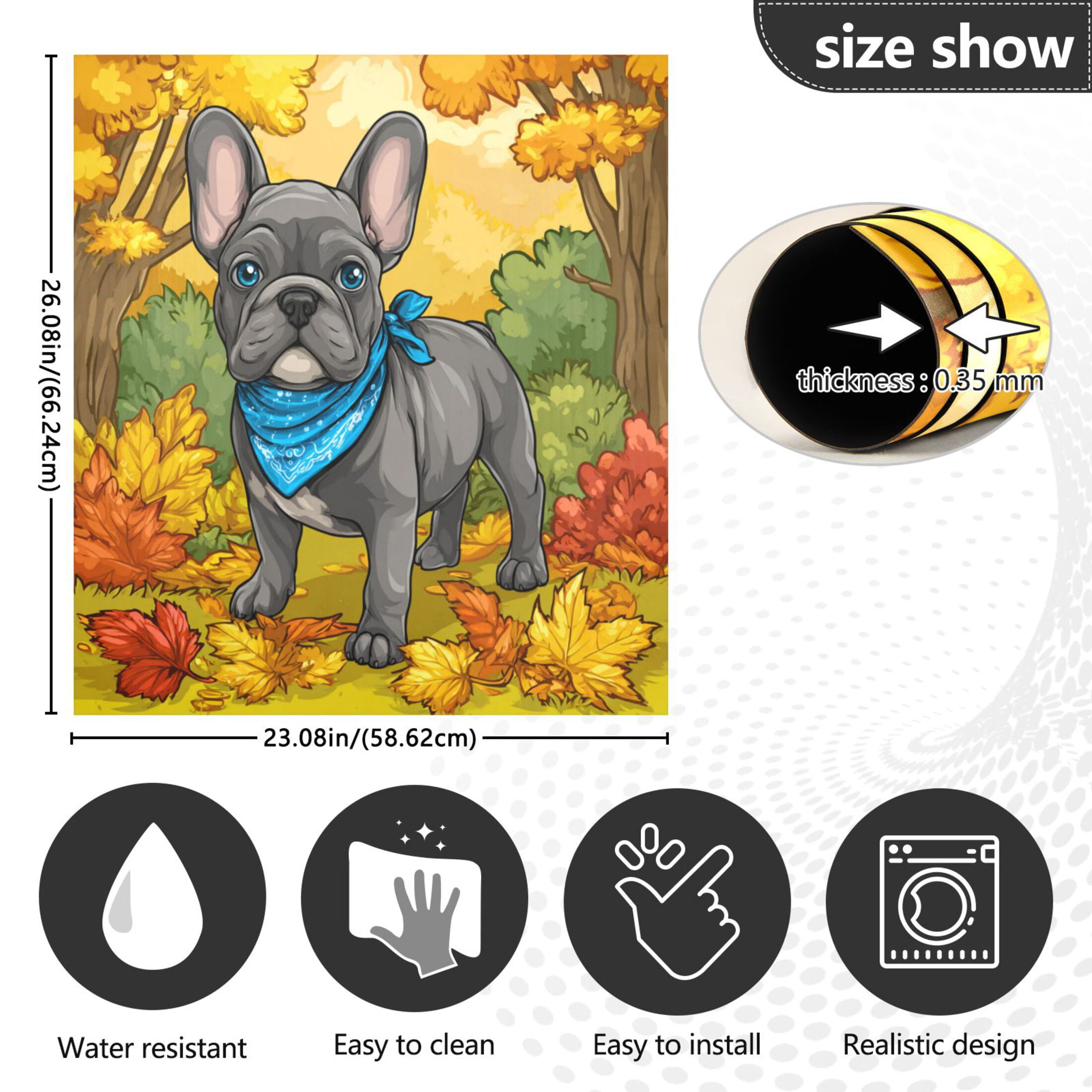 Dishwasher Magnetic Refrigerator Magnet Cover Sticker Home Decorative 23"x26" Cute Gray French Bulldog