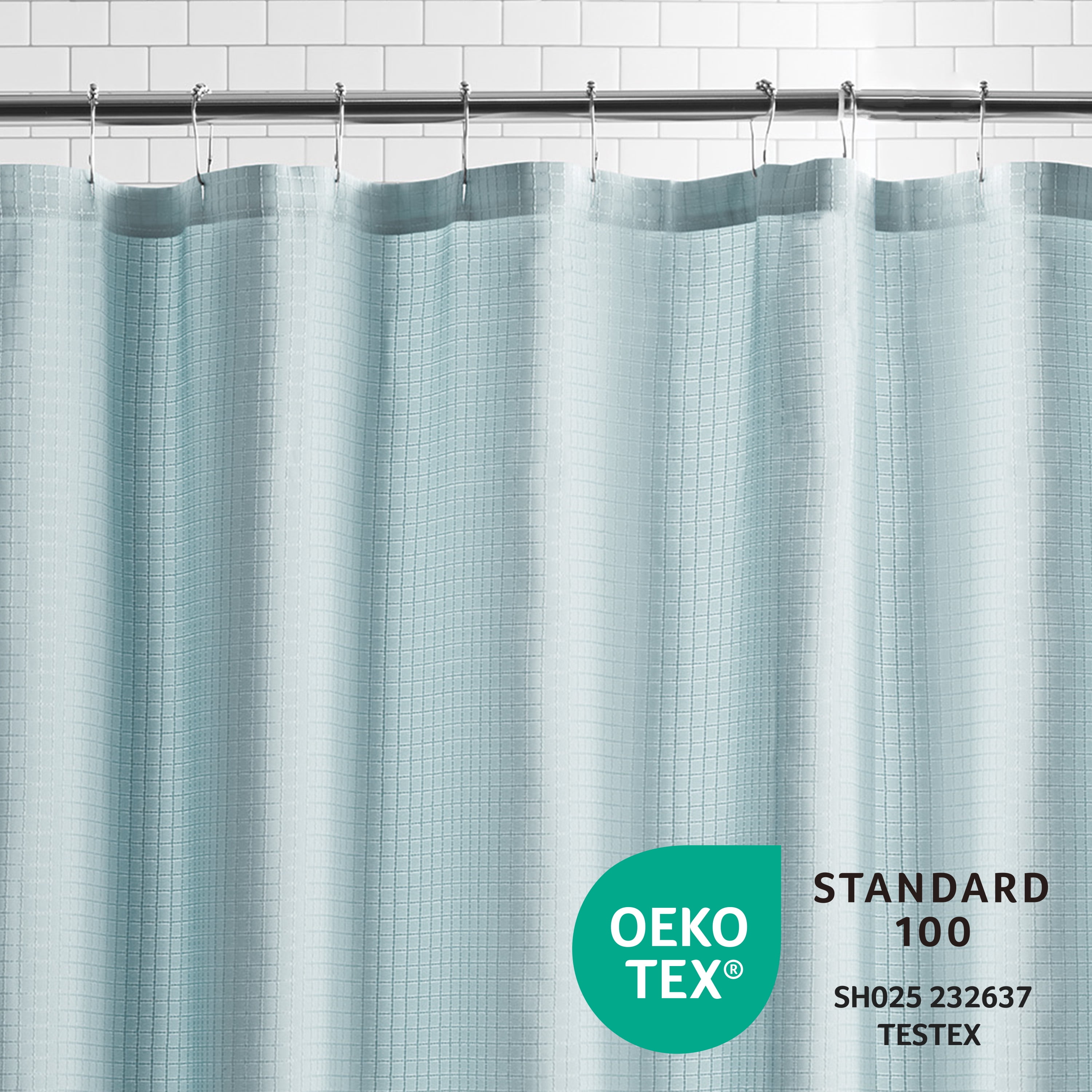 Mainstays Eco-Friendly Waffle-Weave Fabric Shower Curtain, with Recycled Polyester, 72” x 72”, Blue