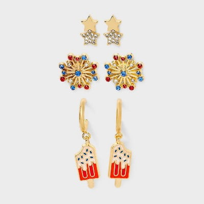 SUGARFIX by BaubleBar Americana Glow Statement Earrings White Red Gold