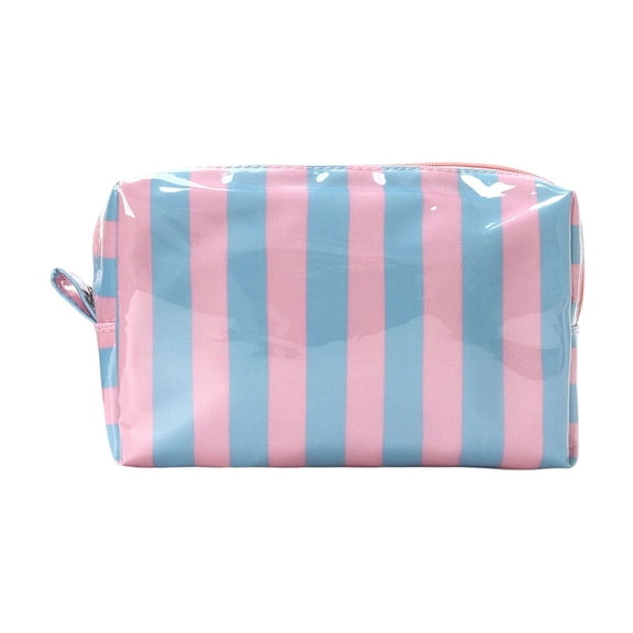Deeceymbur Cosmetic Bag Striped PVC Waterproof Transparent Makeup Pouch with Zipper for Travel Daily Toiletry Storage Organizer