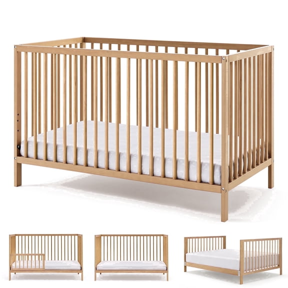 HARPPA Convertible Baby Crib, Wood Full-Size Crib with 3 Mattress Heights, Natural Wood,Greenguard Gold Certified
