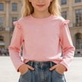 thumbnail image 2 of Girls Long Sleeve Shirts Chiffon Blouses Kids Cute Puff Sleeve Ruffle Neck Casual Tops 5-14 Years, 2 of 8