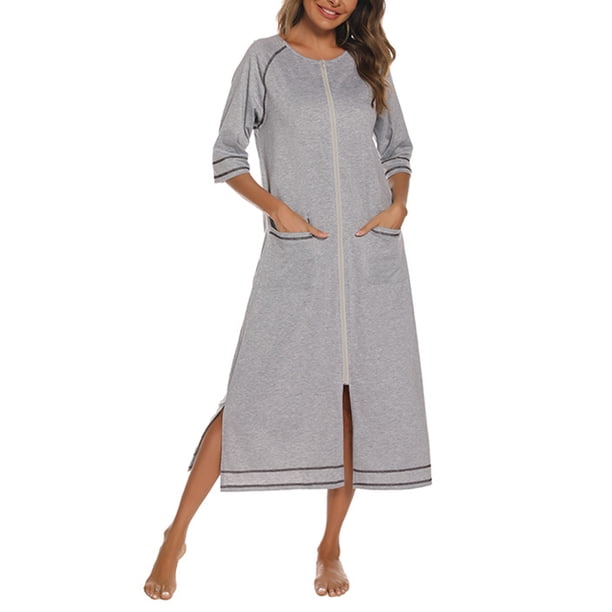 Lucakuins Camisón para Mujer, Manga Corta con Cremallera Abertura Camisón Largo Ropa de Dormir Loungewear Lucakuins moda