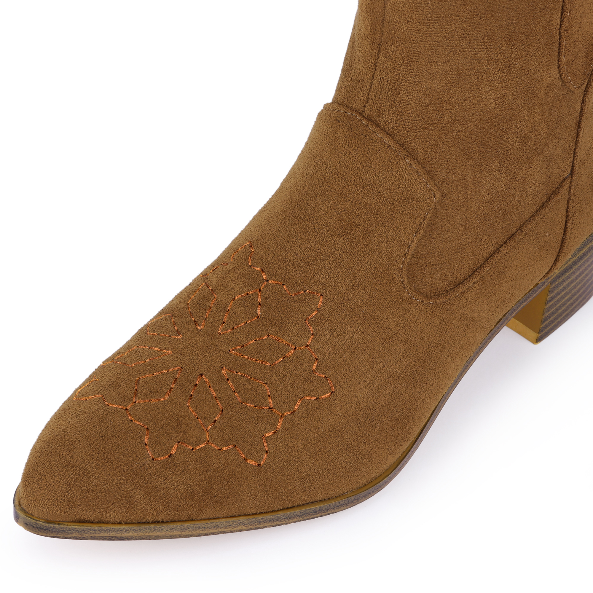 DARING DIVA Western Cowgirl Pointed Toe Chunky Heel Comfy Cowboy Ankle Boots Brown 8