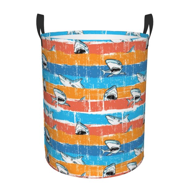 Balery Shark On Line Cesta de ropa redonda con asas, impermeable, independiente, para ropa, juguetes, dormitorio y familia-Small