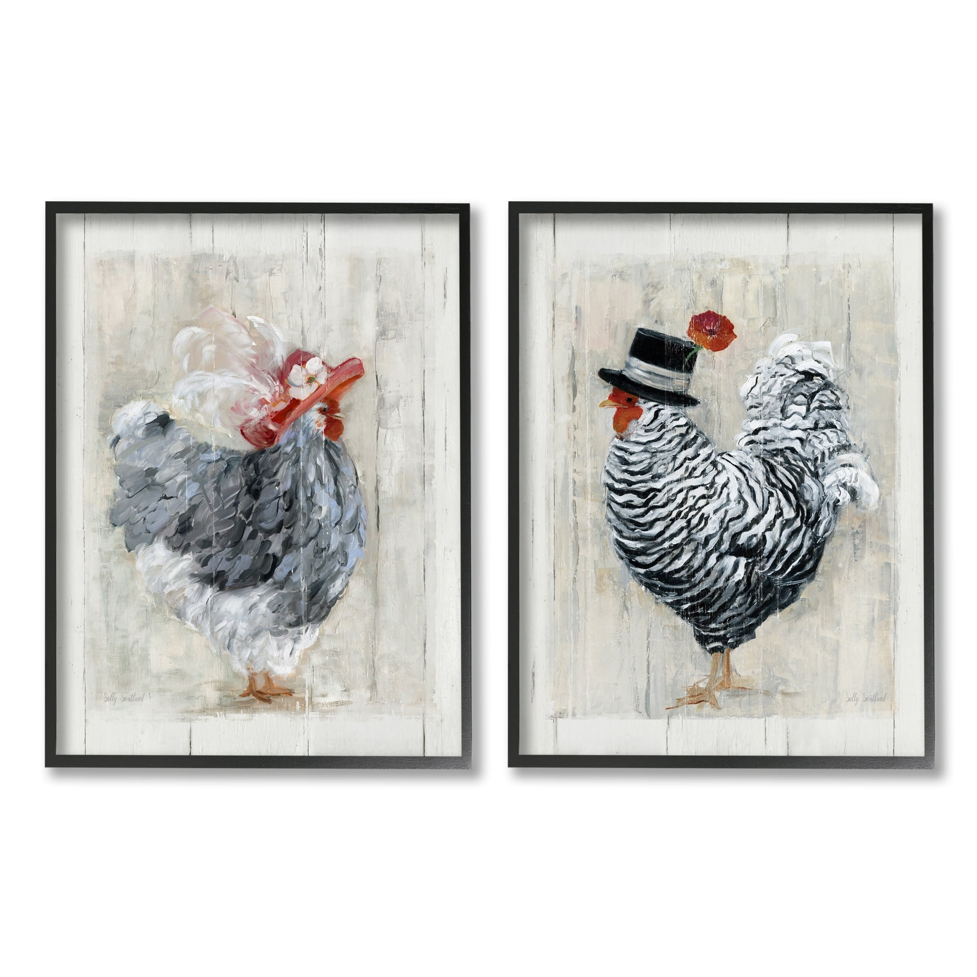Stupell Industries Farm Rooster and Hen Vintage Birds Brim Hats, 16 x 20, Design by Sally Swatland
