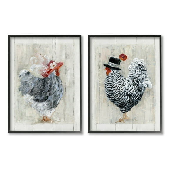 Stupell Industries Farm Rooster and Hen Vintage Birds Brim Hats, 11 x 14, Design by Sally Swatland