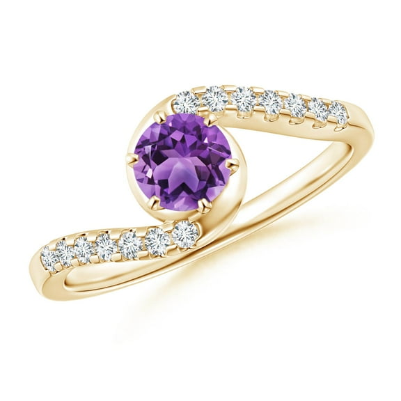 ANGARA Natural Prong-Set Amethyst Bypass Ring with Diamond Accents in 14K Yellow Gold for Women (Size-5mm) | February Birthstone, Birthday, Anniversary, Jewelry Gift for Women | Natural Amethyst Ring