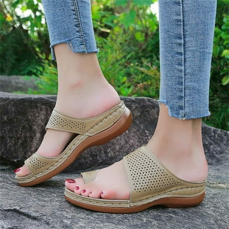 

KKCXFJX slippers for women Retro Bohemian Style Hollow Wedge Sandals Women Flip-flops Sandals Gift