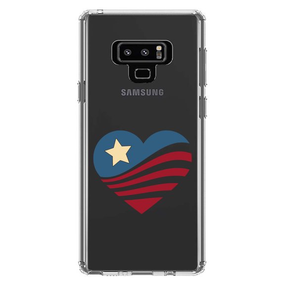 DistinctInk Clear Shockproof Hybrid Case for Samsung Galaxy Note 9 - TPU Bumper Acrylic Back Tempered Glass Screen Protector - USA Heart Flag Single Star