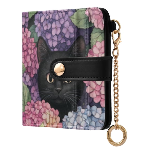 Qxltty Hydrangea Cat Ladies Wallet Rfid Slim Thin Compact Credit Card Women Wallet Zipper Coin Pocket and ID Window for Female Gifts