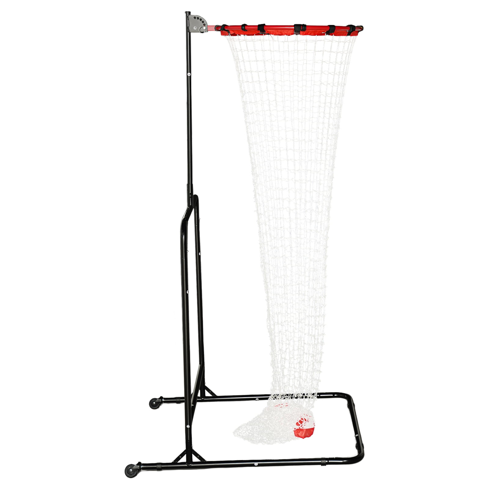 Black & Red Adjustable Volleyball Trainer - 5.58-11ft Height & 0-90° Angle - Professional Knotless Net - Portable with Wheels
